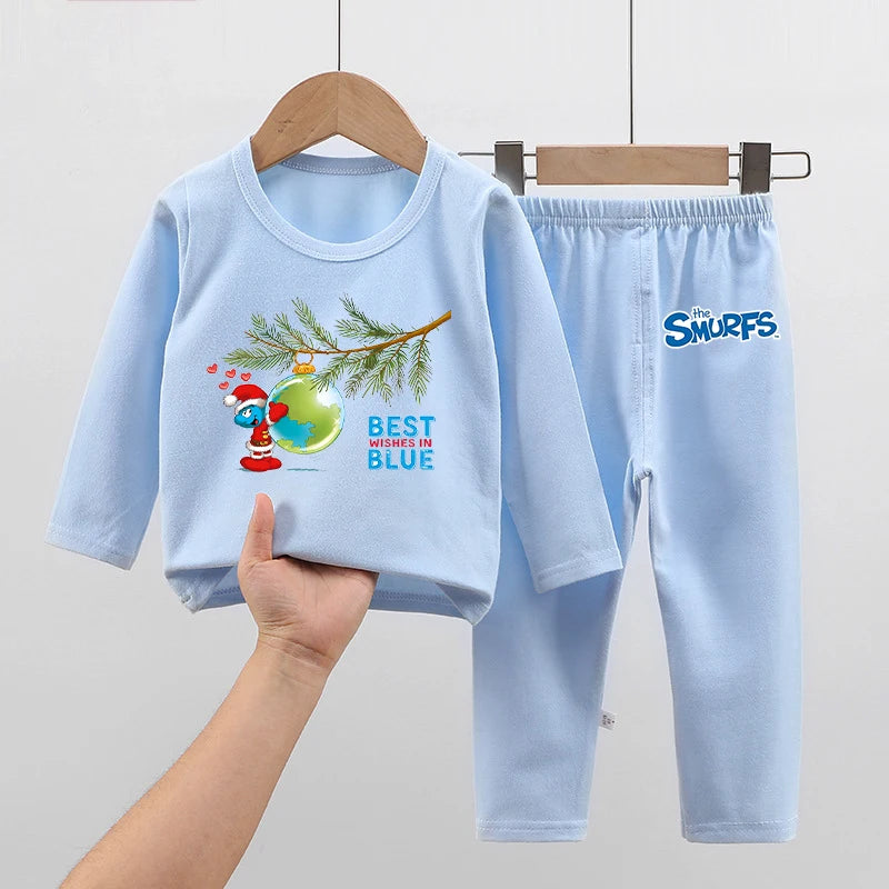 Anime Smurfs Kids Pajama Set - Long Sleeve Thicken Sleepwear Tops Pants, Cartoon Nightwear Retro Movie Gift-LJL 28-LJL 98-110-