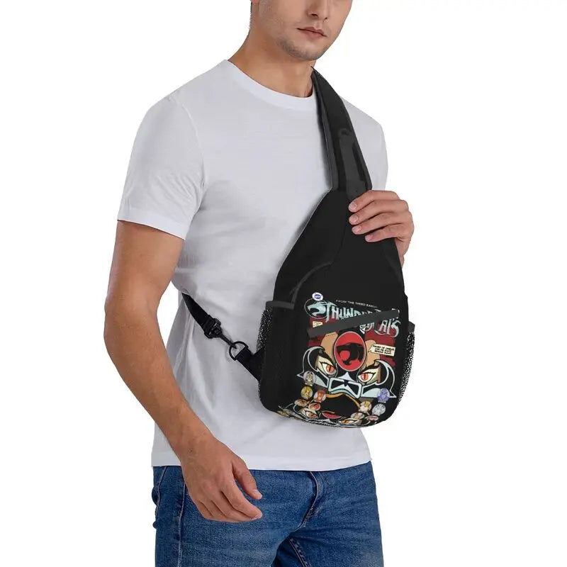 Thundercats Sling Bag - Anime Chest Backpack - Hi-Man Crossbody Travel Daypack-