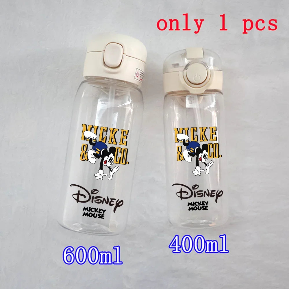 Disney Mickey Mouse Straw Bottle - 400/600ML Transparent Plastic - Portable Kids Drinking Water Cup with Donald Duck-TMSB-33-400ML-