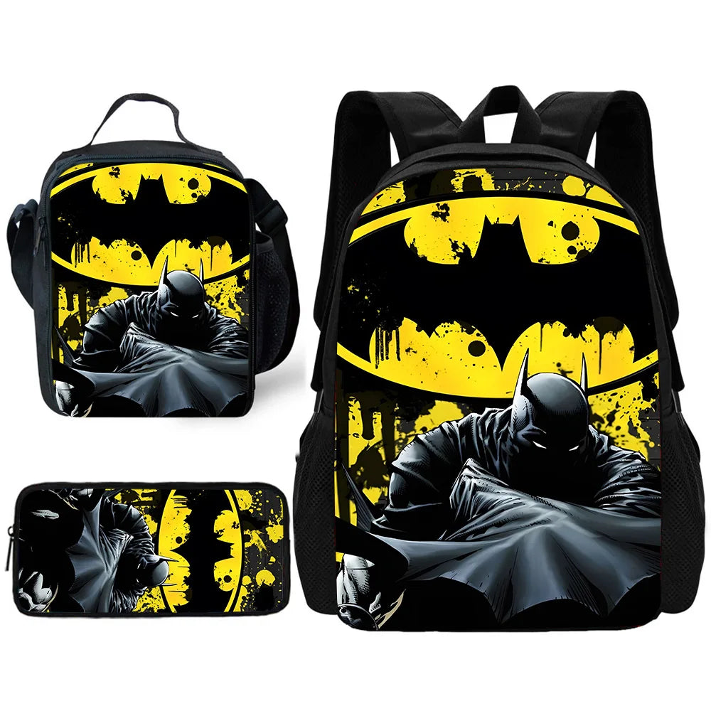 Child Superhero Batmans School Backpack with Lunch Bags ,Pencil Bags ,School Bags for Boys Girls Best Gift-TZ-212X22A3-