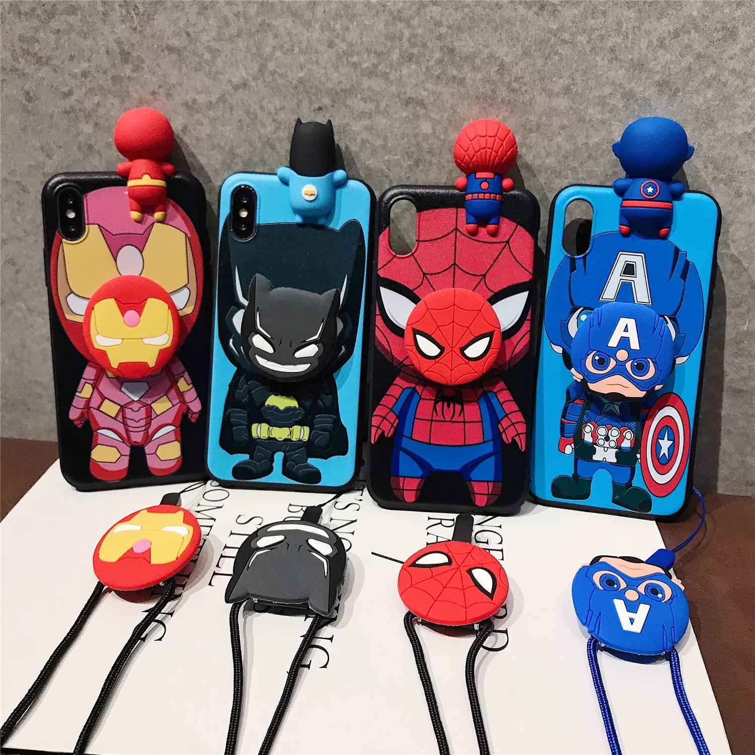 For Huawei P20 P30 P40 Lite Pro Y9 Y9 Prime Y9s Mate 10 20 Lite - Spiderman Iron Man Captain Phone Case With Holder Strap Rope - All Huawei Models - Superhero fan gift-