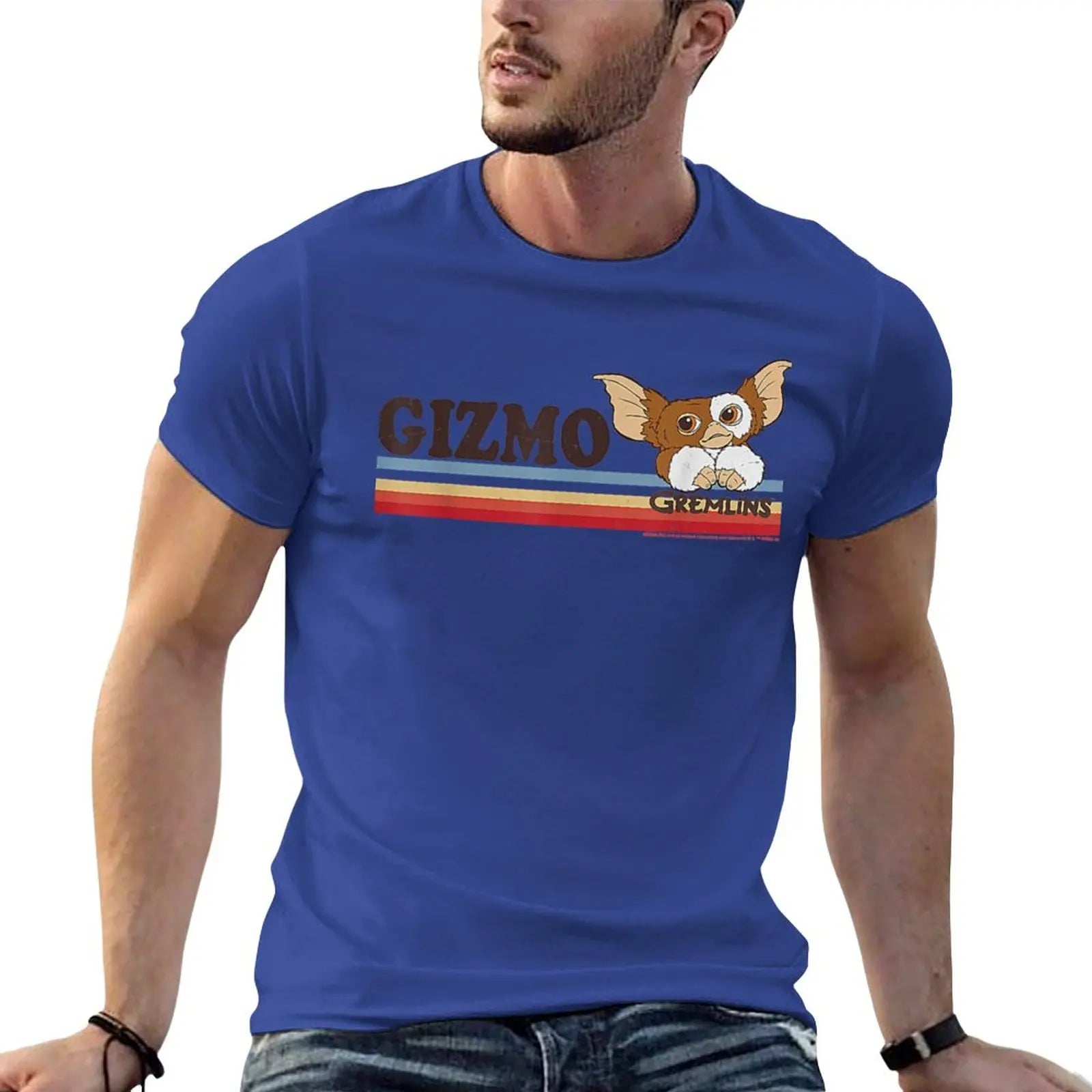 New Gremlins Gizmo - Retro Stripes - Essential T-Shirt - Sublime T Shirt - Black T Shirts - Sweat Shirt - T Shirts Men-Blue-4XL-