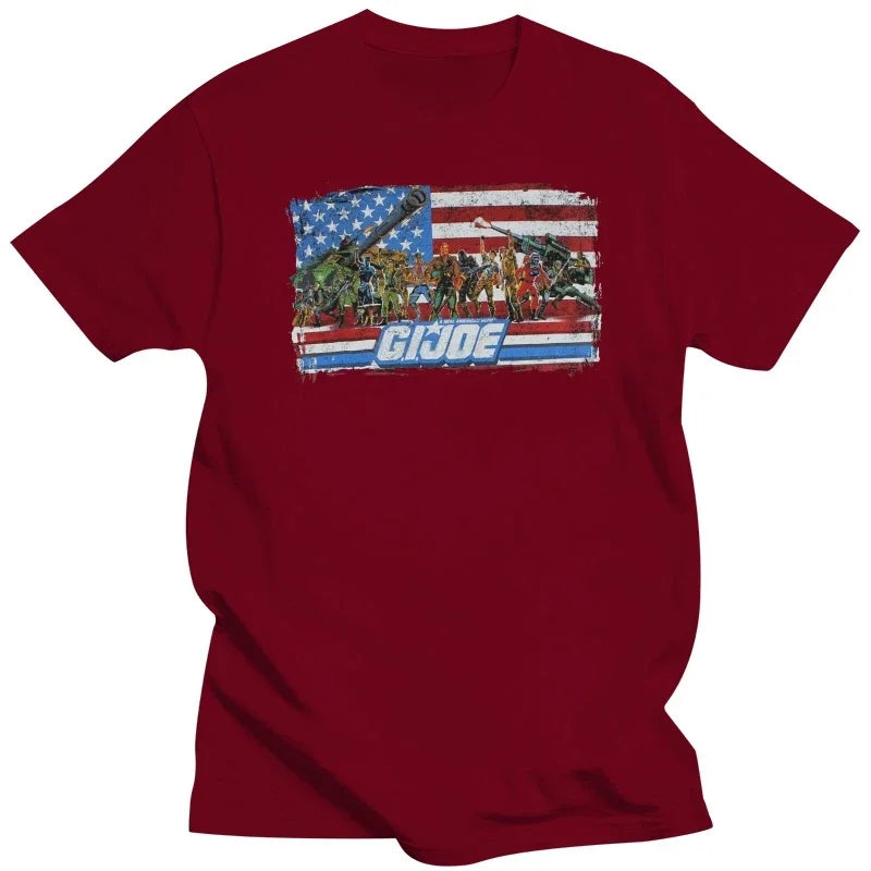 G.I. Joe Team Flag T-Shirt - Retro 80s Movie Classic Tee for Cartoon Nostalgia Addicts-redMen-XL-