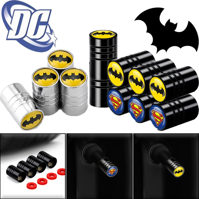 4Pcs DC Comics Batman Car Tire Valve Stems Cap Knurling Style Aluminum Tire Waterproof Valve Cap car Universal accessories gifts-