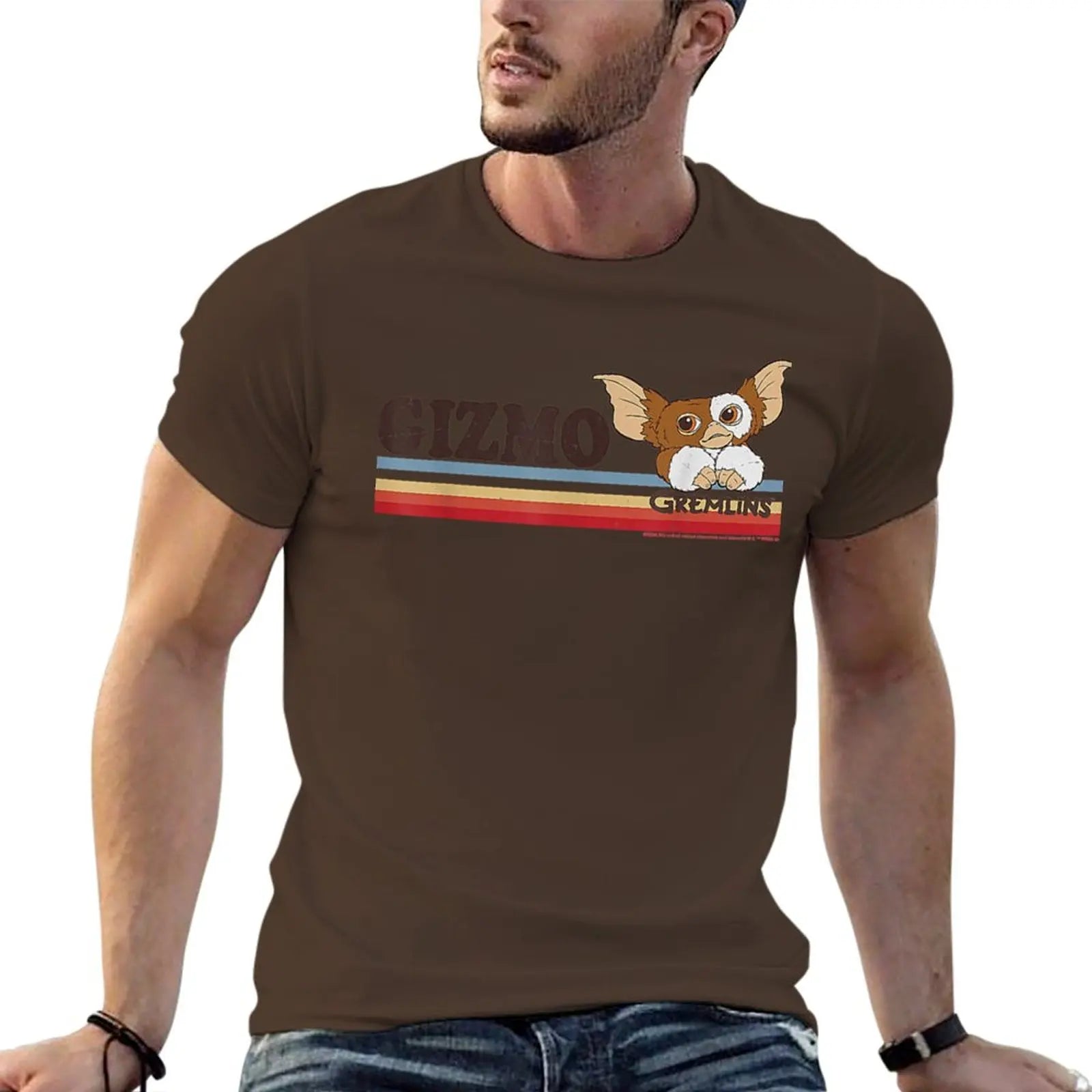 New Gremlins Gizmo - Retro Stripes - Essential T-Shirt - Sublime T Shirt - Black T Shirts - Sweat Shirt - T Shirts Men-Dark Coffee-S-