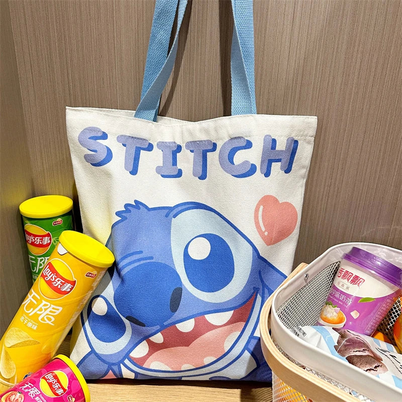 Stitch Canvas Shoulder Bag Tote - Cartoon Shopping Handbag for Girls Kids Gift-