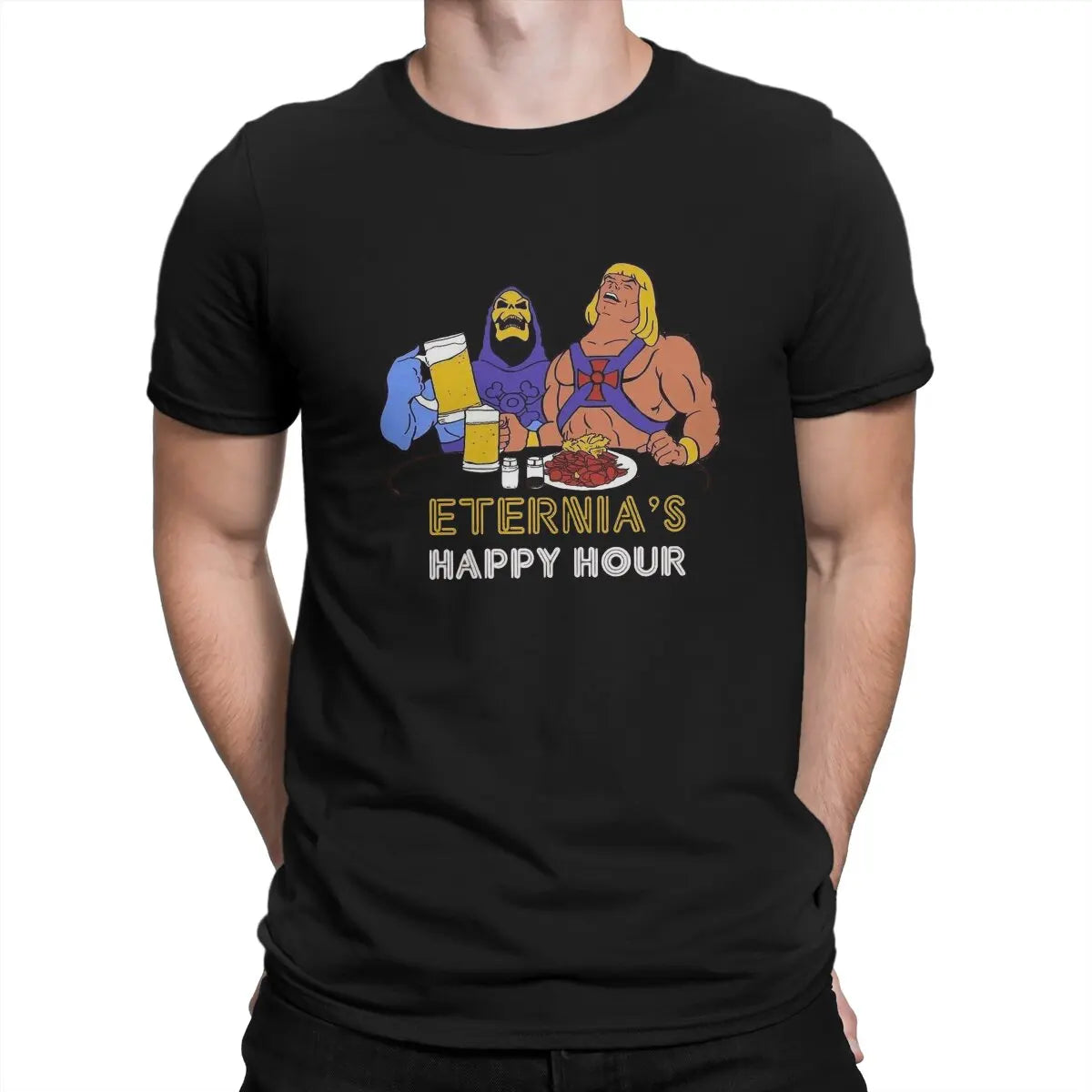 He-Man Beer Happy Hour T-Shirt: Vintage Masters of the Universe Homme Summer Streetwear - Gifts For Movie Lovers-Black-XXL-