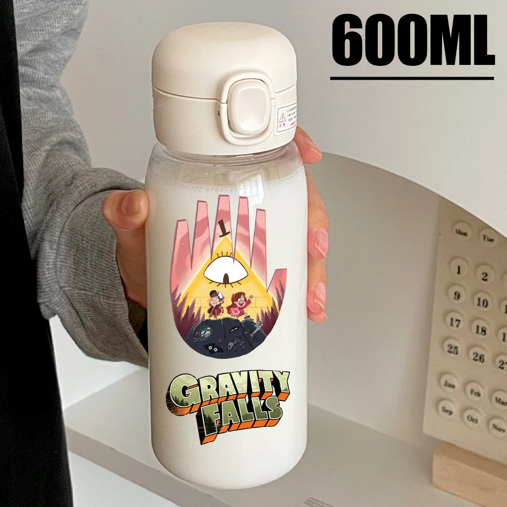 Disney Gravity Falls Water Bottle - 600ML Leak-Resistant Portable Drinking Cup - Transparent PC Design Featuring Dipper and Mabel-GDXZ-15-600ml-