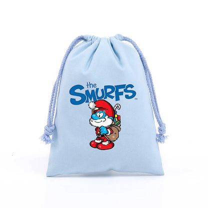 Anime Smurfs Kids Drawstring Bag - Cute Cartoon Print Sports Sack for Parties, Outdoor Gifts, Retro Hand Pouch-LJL 30-17x23cm-