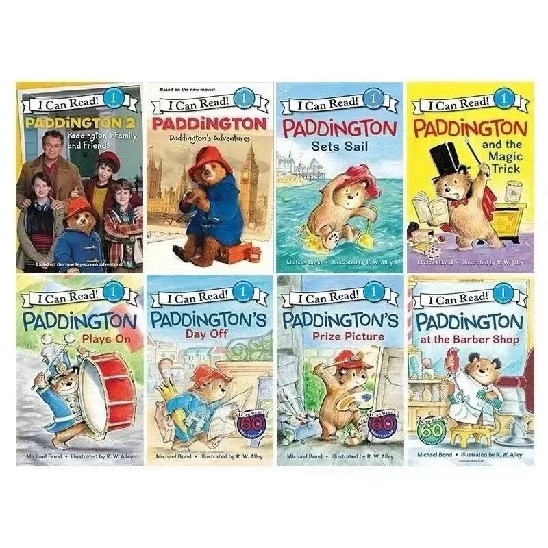 8 Books/set English Picture Book - I Can Read Paddington Cartoon Storybook Kids Early Education Children's Learning Book Add Audio-8 books-