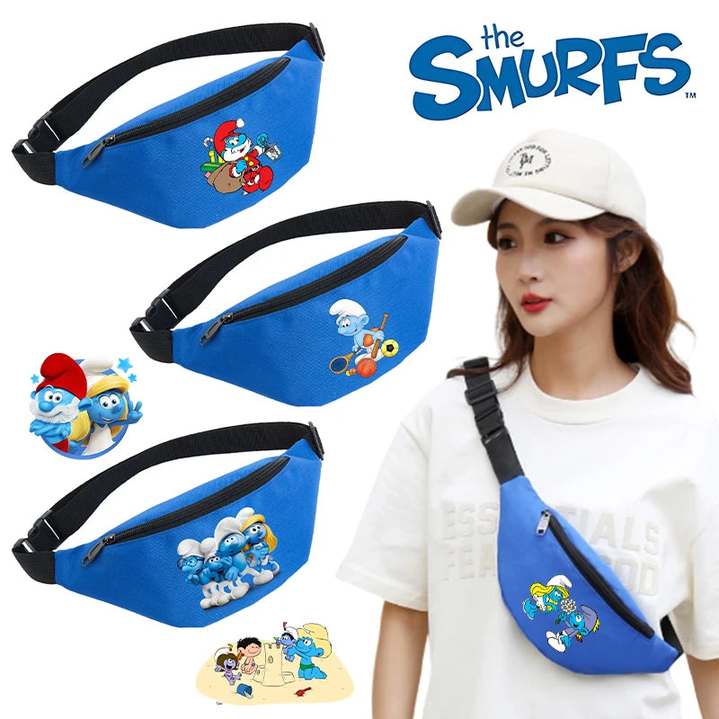 Anime Smurfs Kids Waist Bag - Cartoon Zipper Belt Pack for Outdoor Sports, Travel Shoulder Crossbody Gift Pouch-