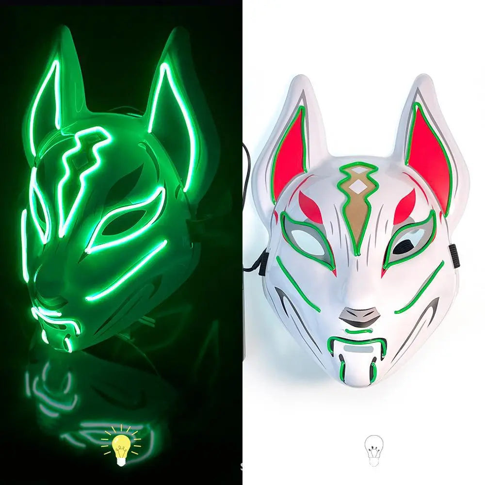 Hot Sale Halloween Glowing Face Mask - LED Fox Mask for Men and Women, Features Game Theme for Cosplay Party and Carnival Costume, Half Face Mask-4-