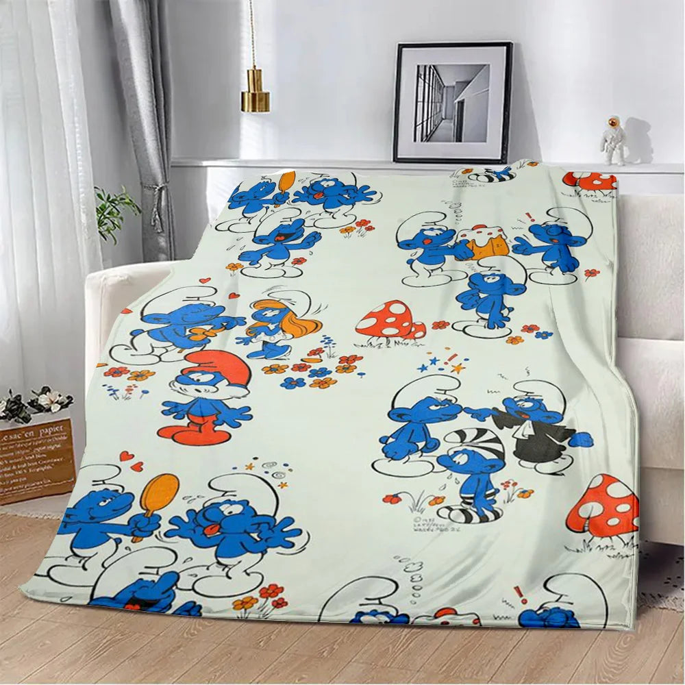 Cute Smurfs Printed Blanket Throw - Soft Warm Cartoon Picnic Blanket, Home Travel Comfort, Retro Birthday Gift-1539CS24823A2-76x102cm-Gai-