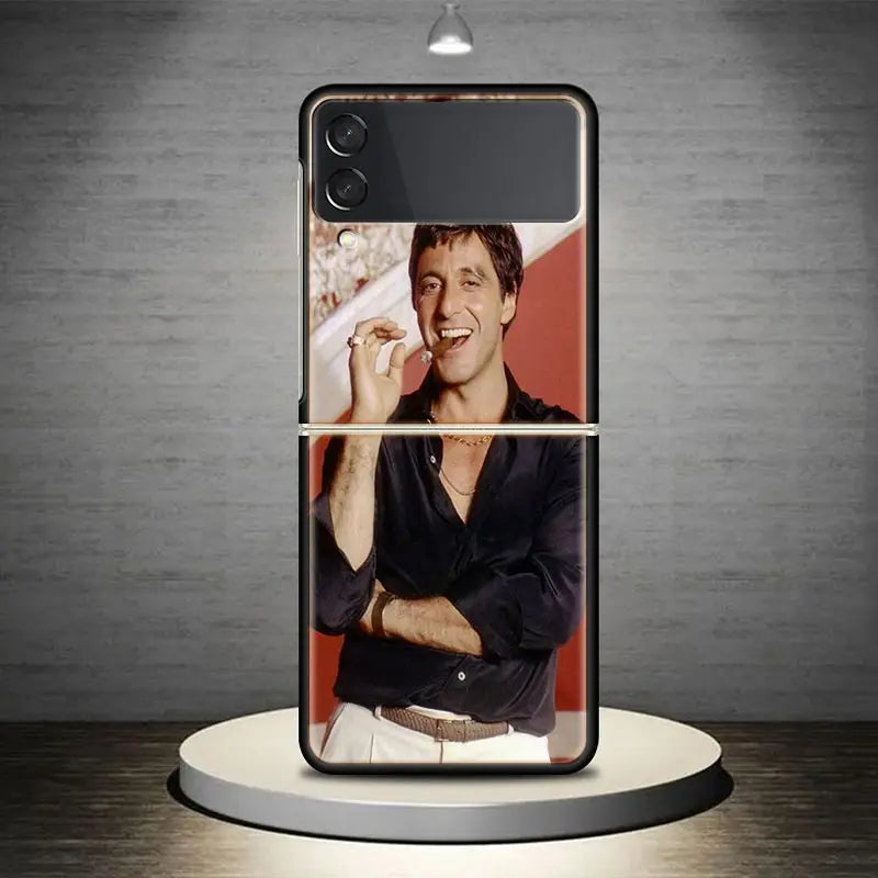 Scarface 1983 - Al Pacino's Iconic Role - Samsung Galaxy Z Flip Cover - Compatible with Flip4, 5, Flip3 5G - Black Hard Cover ZFlip4, ZFlip5, ZFlip3.-