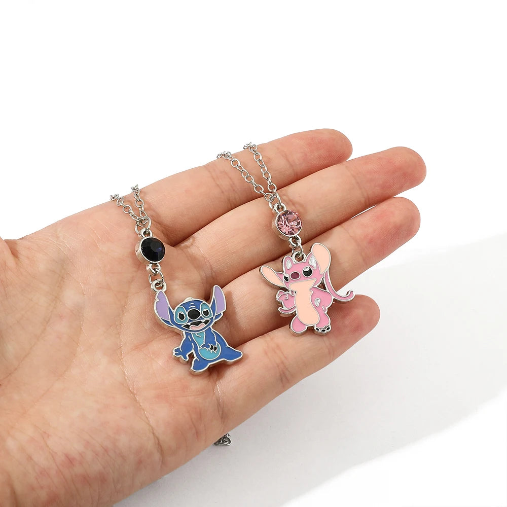 Lilo & Stitch Pendant Necklace - Cute Anime Jewelry Cartoon Angel Chain Collar Gift-