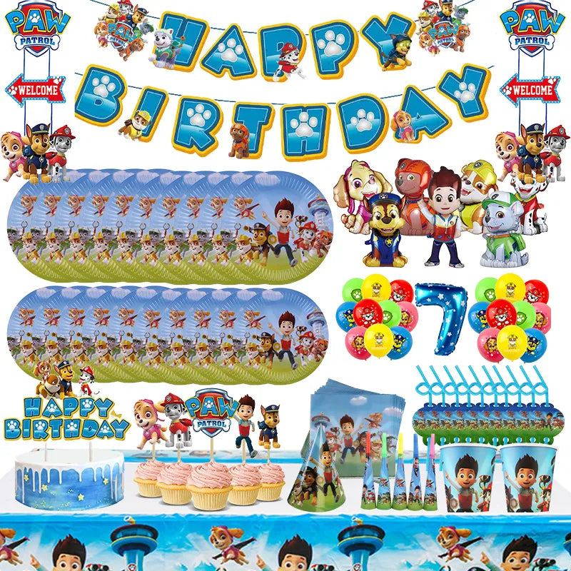 Paw Patrol Birthday Party Decorations Tableware Supplies Balloons Paper Party Plate Cup Napinks Gift Bag Baby Shower Kids Happy-