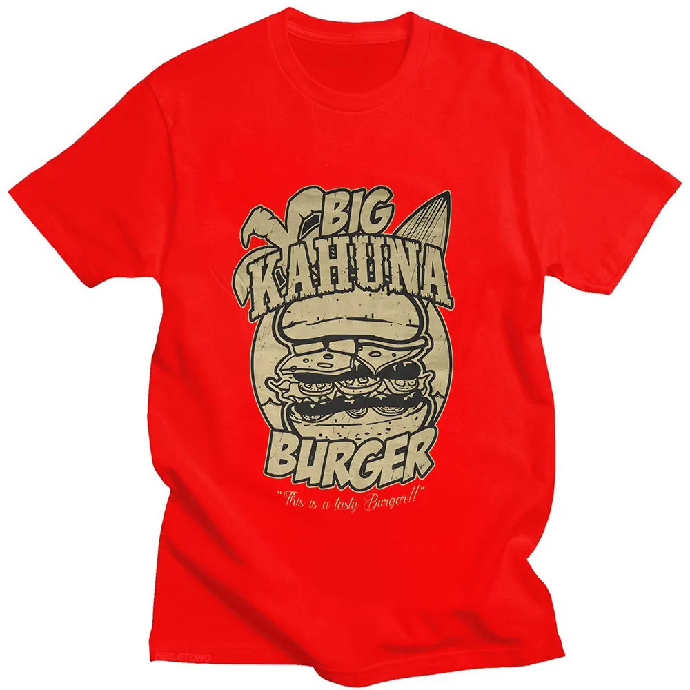 Big Kahuna Burger T-Shirt - Retro Cartoon Print Harajuku Aesthetic Soft Cotton Gift Tee-red-M-