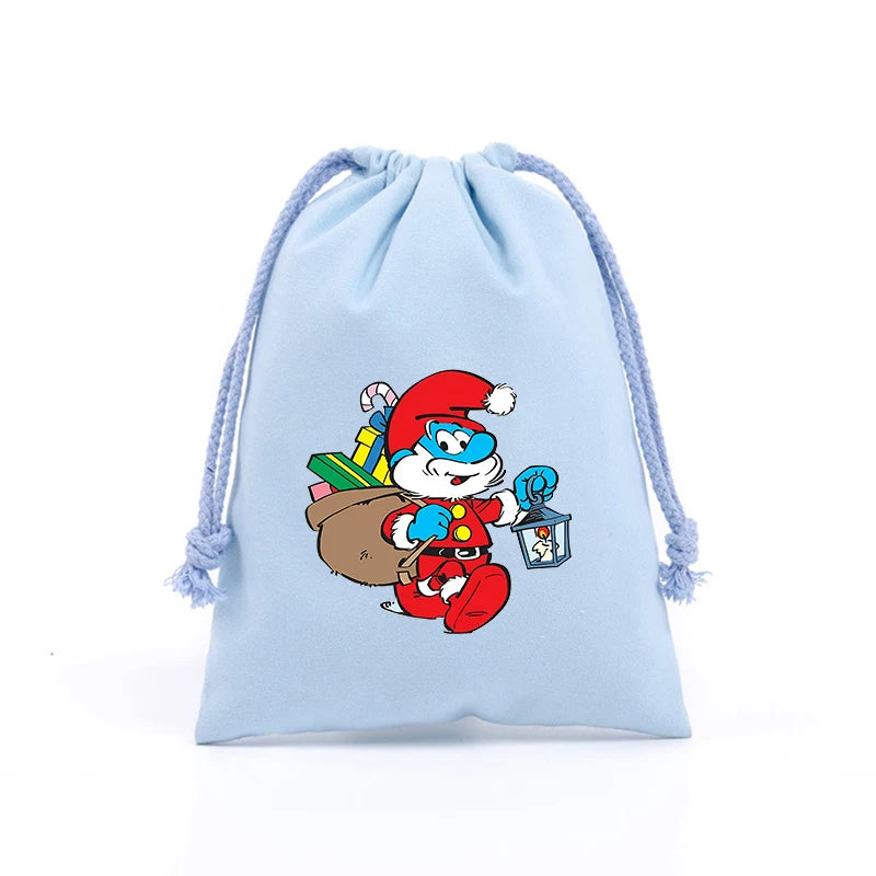 Anime Smurfs Kids Drawstring Bag - Cute Cartoon Print Sports Sack for Parties, Outdoor Gifts, Retro Hand Pouch-LJL 15-20x30cm-