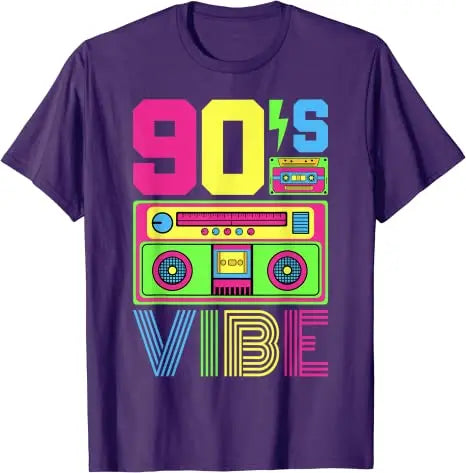 90s Vibe Funny Graphic Tee - Retro 1990s Style Fashion - Nineties Costume T-Shirt for Women & Men-PURPLE-L-