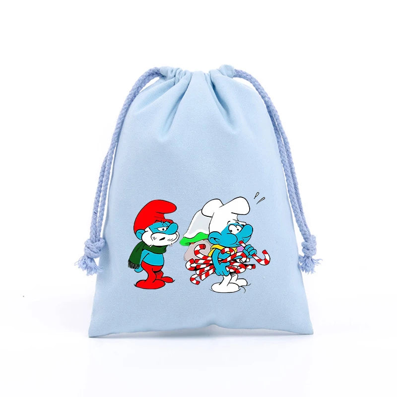 Anime Smurfs Kids Drawstring Bag - Cute Cartoon Print Sports Sack for Parties, Outdoor Gifts, Retro Hand Pouch-LJL 10-20x30cm-