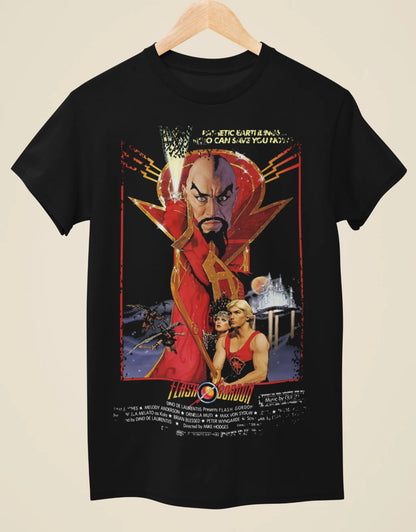 Flash Gordon Movie Poster T-Shirt - Inspired Unisex Retro Sci-Fi Black Tee-black-S-