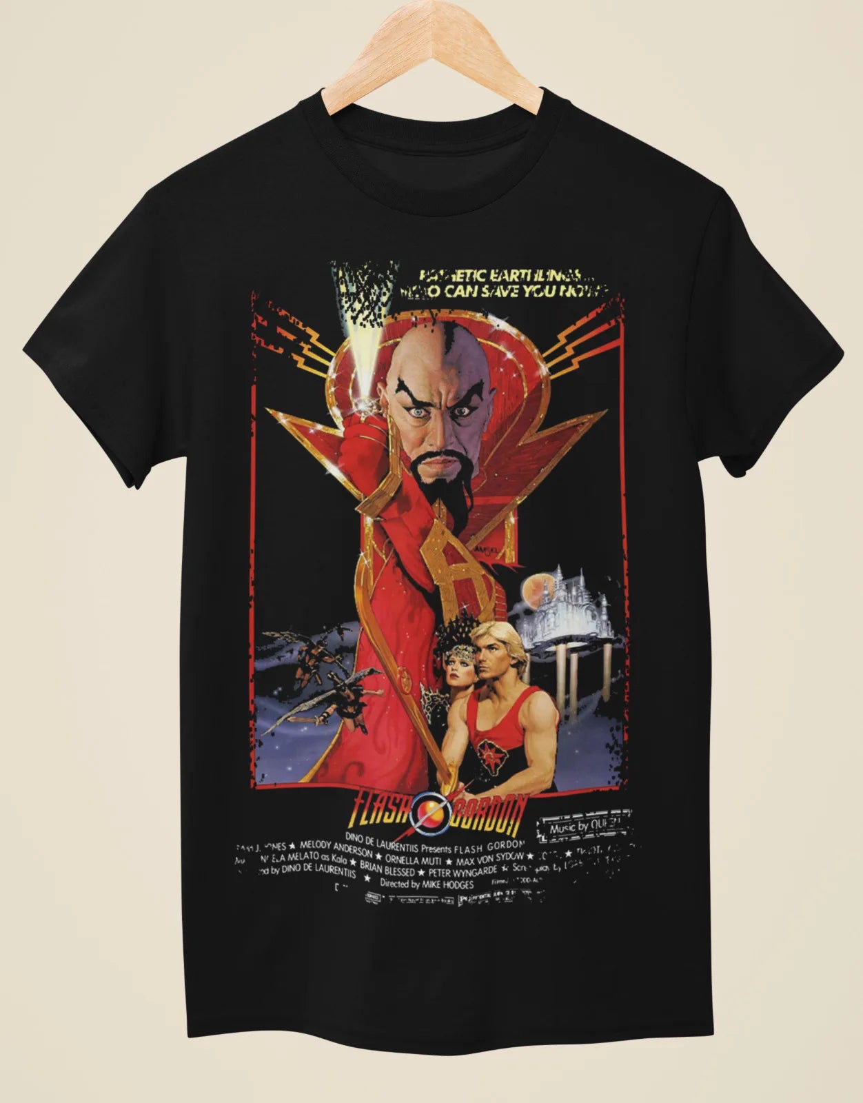 Flash Gordon Movie Poster T-Shirt - Inspired Unisex Retro Sci-Fi Black Tee-