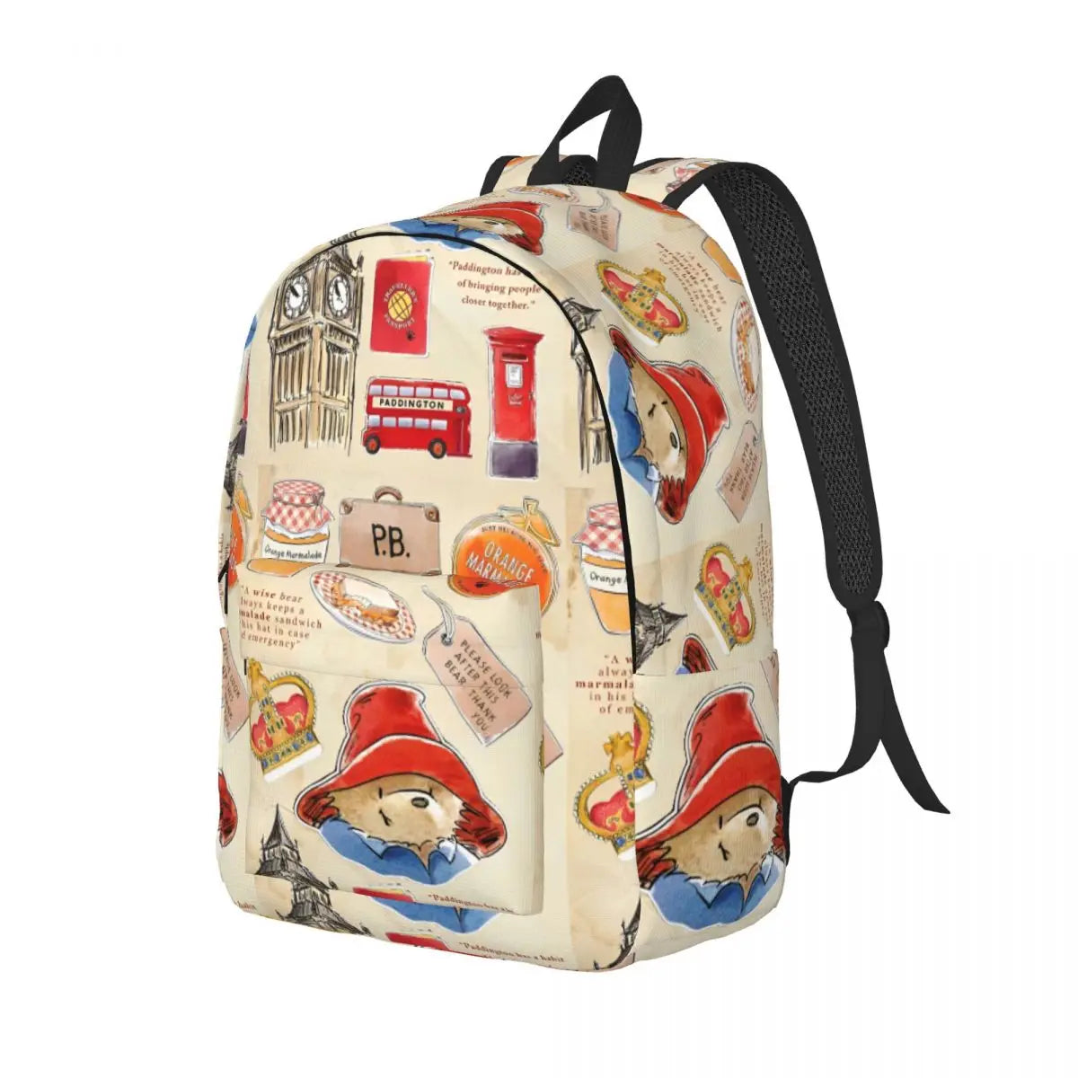 Britain Paddington Brown Bear Classical Backpack - Gift Student Business Cute Movie Cartoon Daypack Men Women Laptop Canvas Bags-As Shown-For Adult-