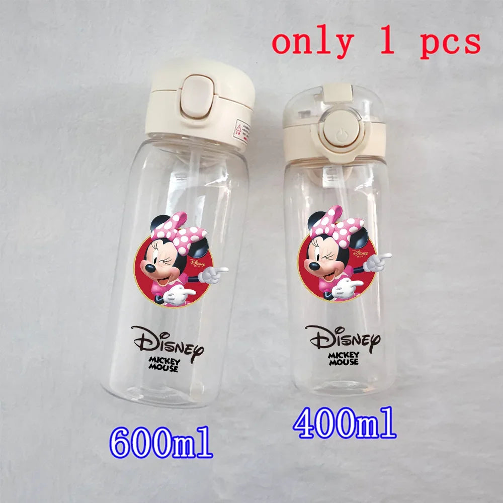 Disney Mickey Mouse Straw Bottle - 400/600ML Transparent Plastic - Portable Kids Drinking Water Cup with Donald Duck-TMSB-55-400ML-