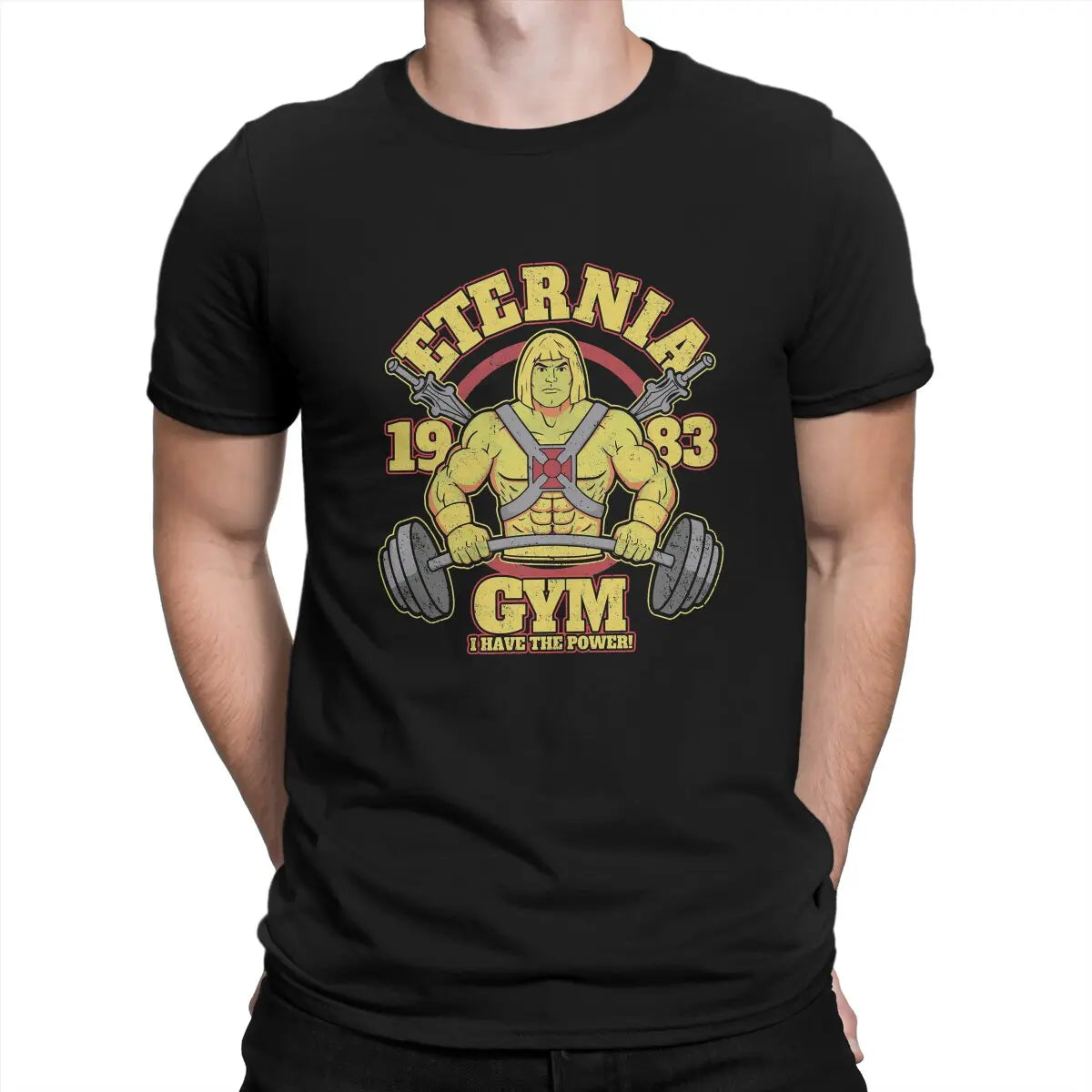 Eternia Gym T-Shirt: Fashion Crewneck Masters of the Universe He-Man Polyester Workout Top - Retro Gym Bro Present-