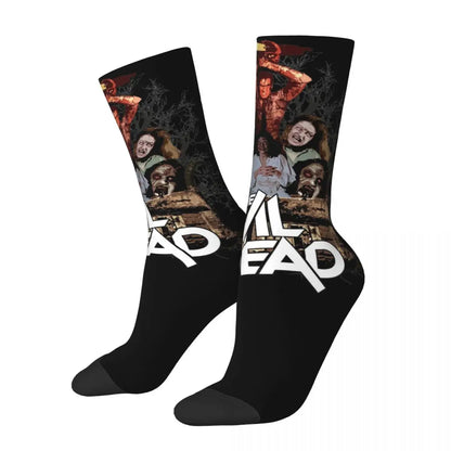 The Evil Dead Halloween Theme Warm Socks - Cool Design - Autumn Winter Horror Movie Cute Crew Sweat Absorbing-Gray Black-One Size-