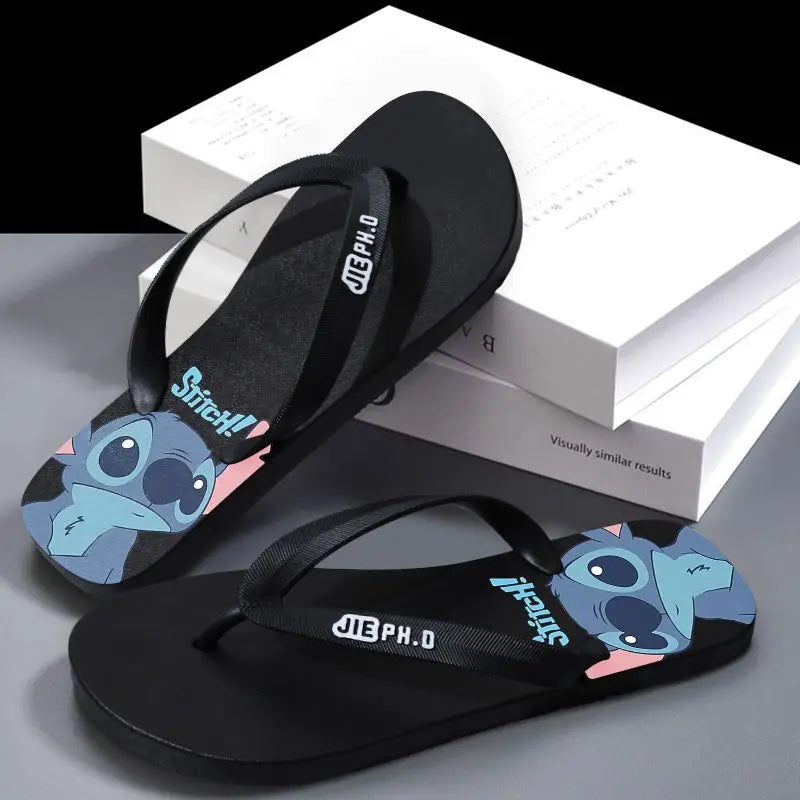 Disney Anime Stitch Casual Kawaii Flip Flop Slippers Summer Couple Outdoor Indoor Bathroom Soft Bottom Foot Clip Cool Slippers-