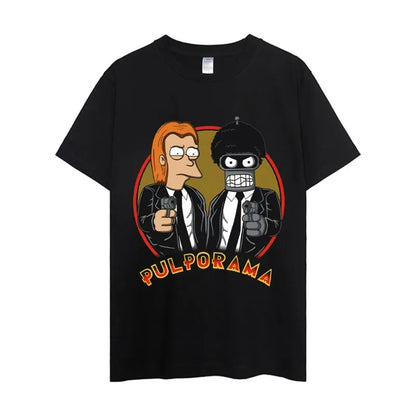 Futurama Pulp Fiction Parody T-Shirt - Retro Cartoon Addict Cotton Tee for Men & Women-z1-XXL-