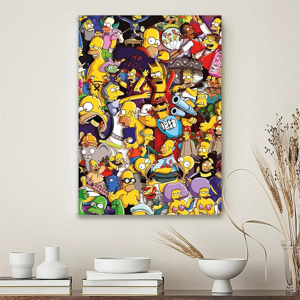 Funny Simpsons Pop Art Poster - Family Canvas Painting for Kids’ Rooms - Cool Gift for Cartoon Movie Fans-