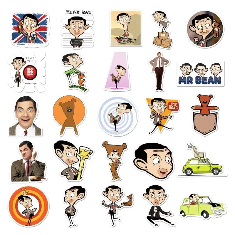 Mr. Bean Sticker Set – 50 Personality Doodle Stickers for Skateboards, Water Bottles, and DIY Decorations-Random 50PCS-