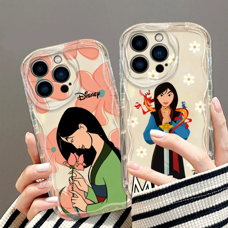 Mulan Cute Cartoon Disney Phone Case for iPhone 15 14 13 12 11 - Soft Transparent Wave Oil Cover-