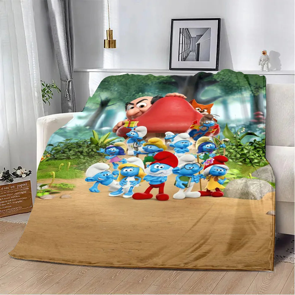 Cute Smurfs Printed Blanket Throw - Soft Warm Cartoon Picnic Blanket, Home Travel Comfort, Retro Birthday Gift-1539CS24823A9-76x102cm-Gai-