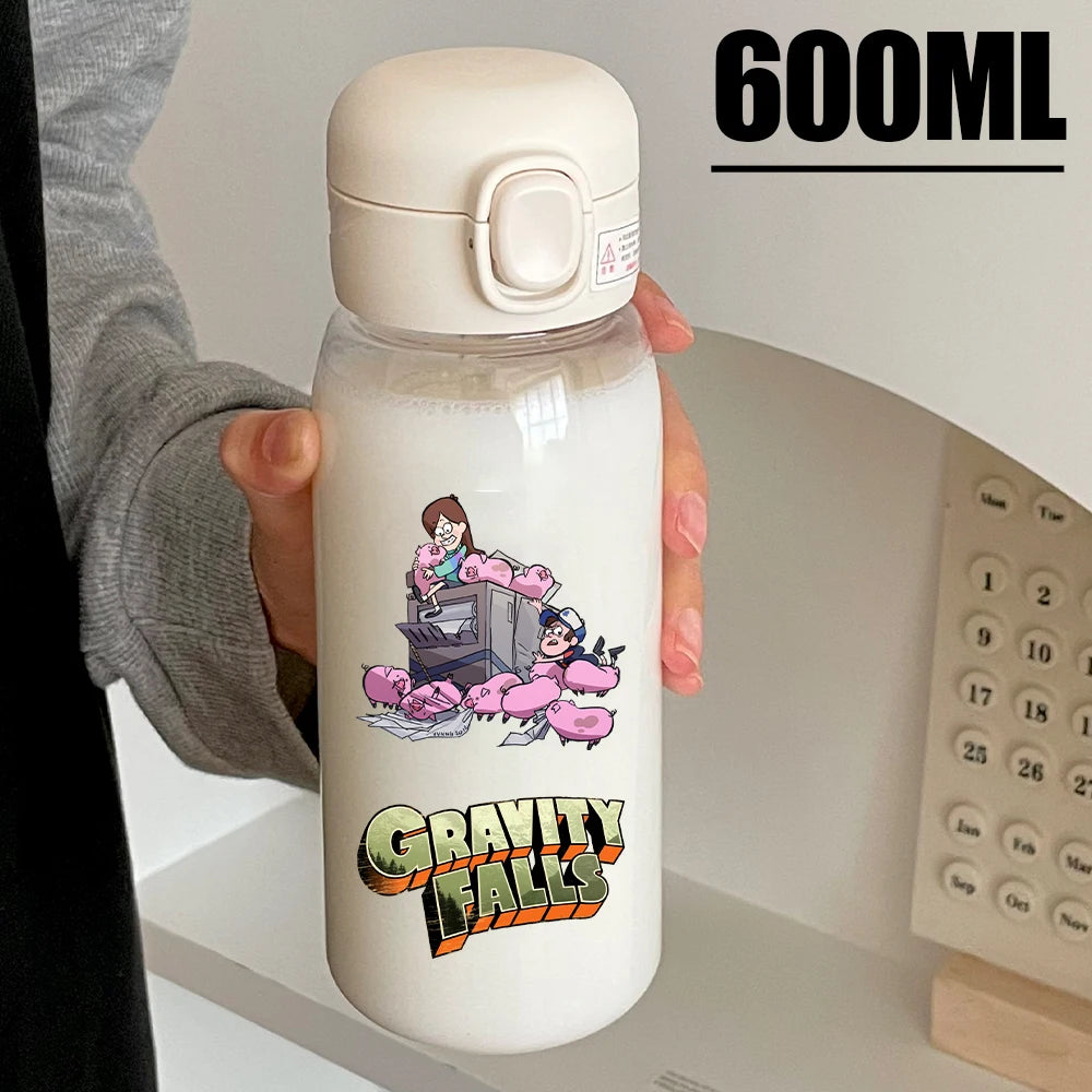 Disney Gravity Falls Water Bottle - 600ML Leak-Resistant Portable Drinking Cup - Transparent PC Design Featuring Dipper and Mabel-GDXZ-39-600ml-