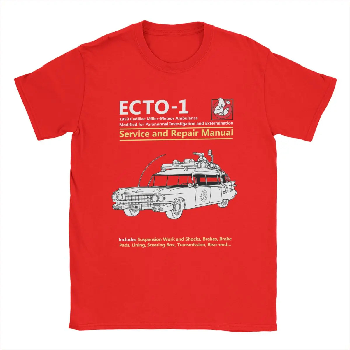 Ghostbusters ECTO-1 Manual T-Shirt - Cotton O-Neck Tee for Men Gift Idea Clothes-Red-M-