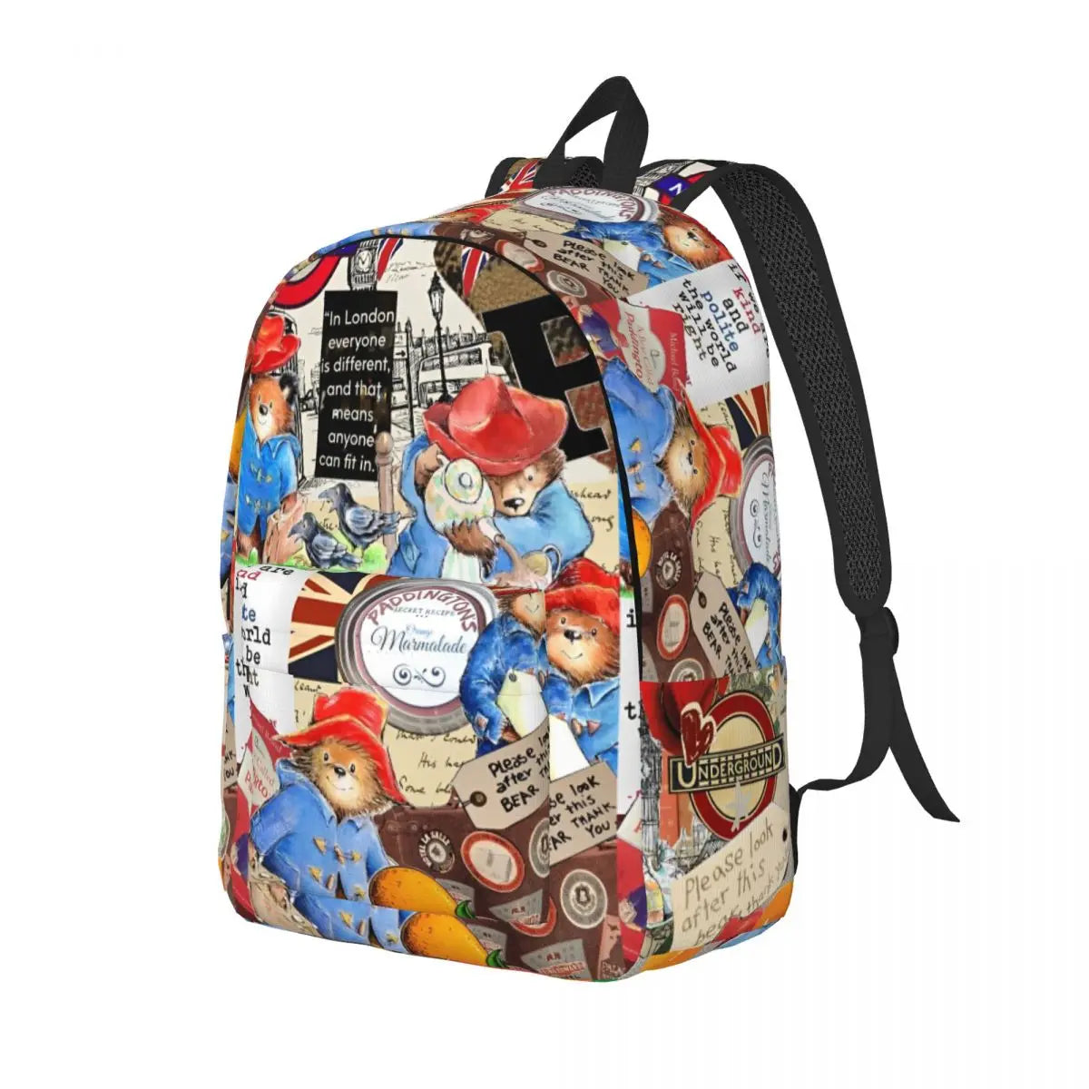 Britain Paddington Brown Bear Backpack - Lightweight High School Travel Cute Movie Cartoon Daypack Men Women Laptop Shoulder Bag-As Shown-For Adult-