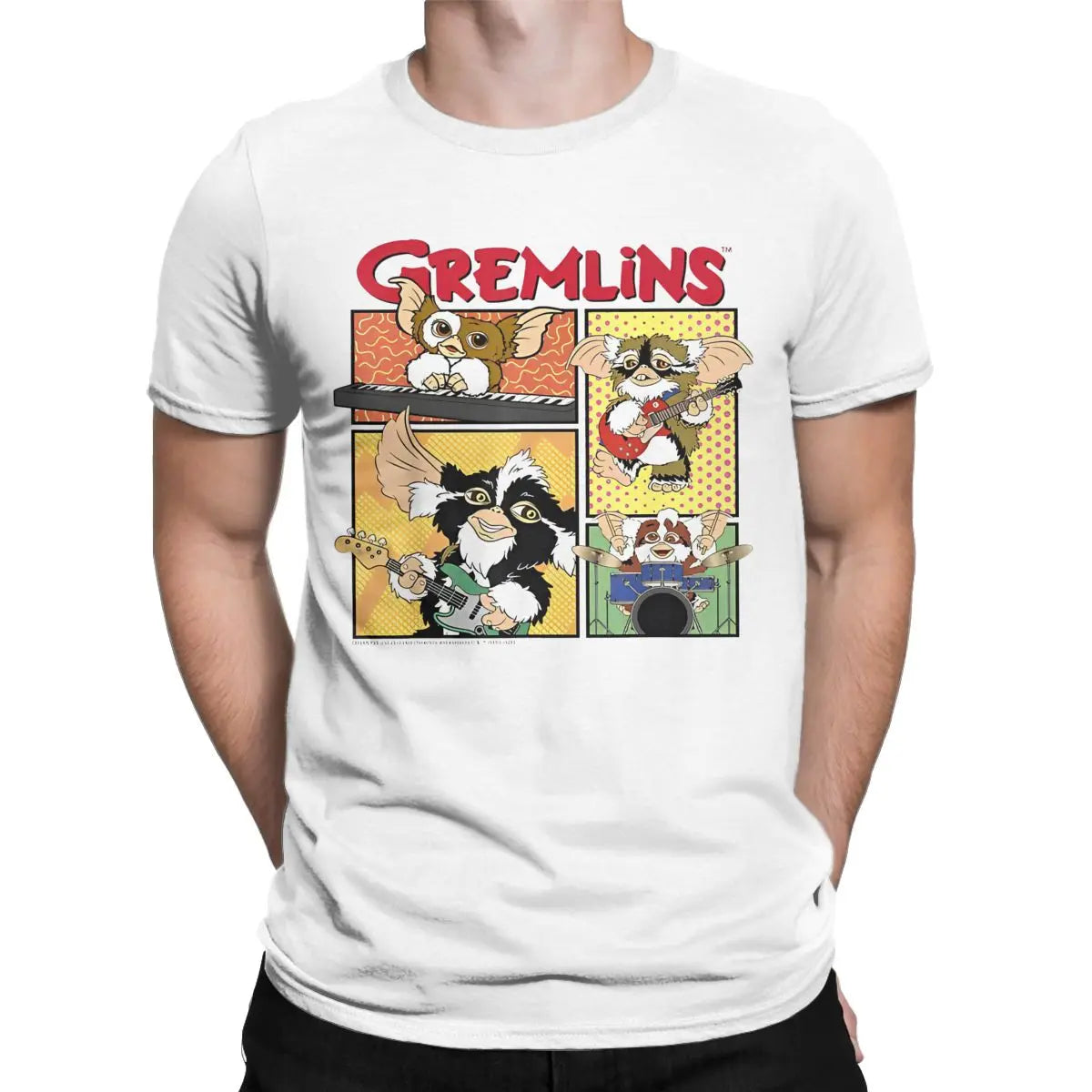 Men’s Gremlins Band - T Shirt 80s Movie - Mogwai Monster Pure - Cotton Vintage Short Sleeve - Round Collar Tee - Graphic Printed T-Shirt-