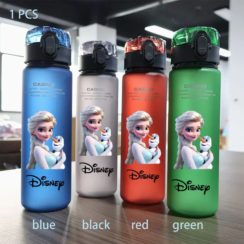 Disney Princess Plastic Water Cup - 560ML Portable Elsa and Snow White Cartoon Girls Drinking Bottle-gz-15-Only Grey bottle-