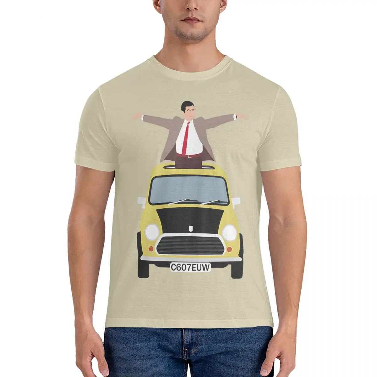 Crazy and Mini Mr. Bean T-Shirt – Pure Cotton Round Collar Summer Tee, Perfect for Fans-Khaki-4XL-