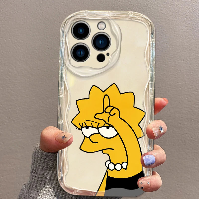 Simpsons Cute Family Phone Case for iPhone 15 14 13 12 11 - Wave Oil Transparent Soft Cover-