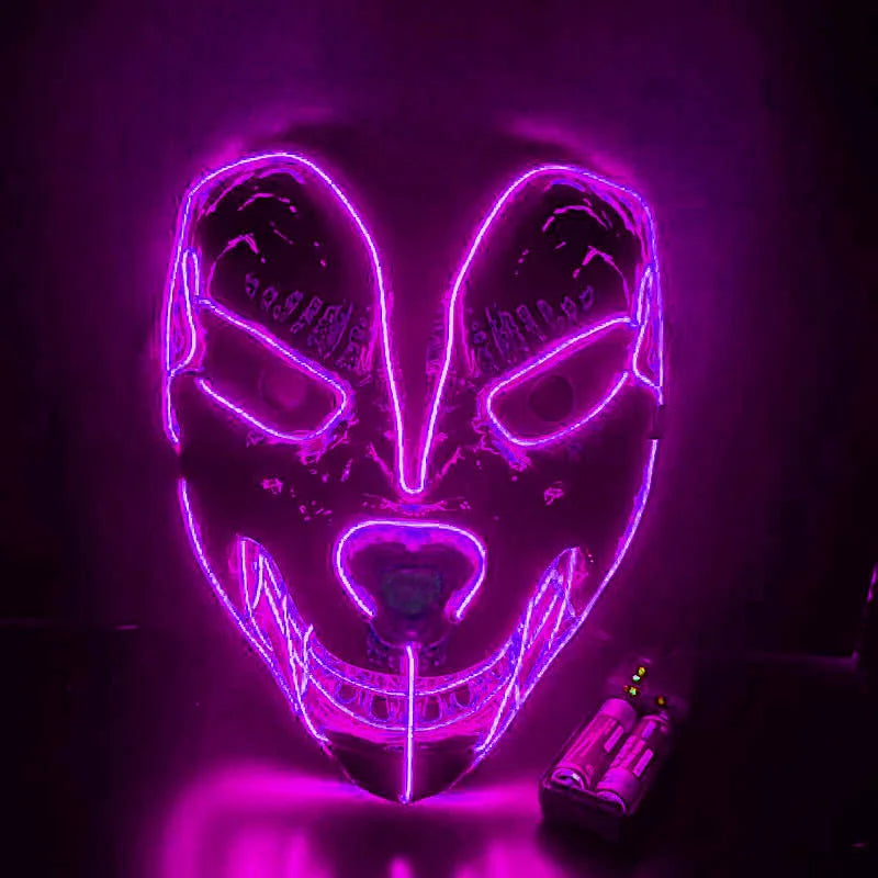 Hot Sale Halloween Glowing Face Mask - LED Fox Mask for Men and Women, Features Game Theme for Cosplay Party and Carnival Costume, Half Face Mask-15-