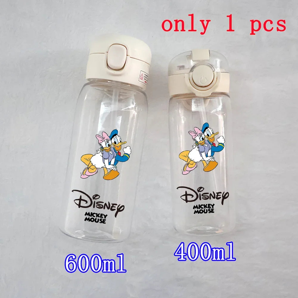 Disney Mickey Mouse Straw Bottle - 400/600ML Transparent Plastic - Portable Kids Drinking Water Cup with Donald Duck-TMSB-30-400ML-