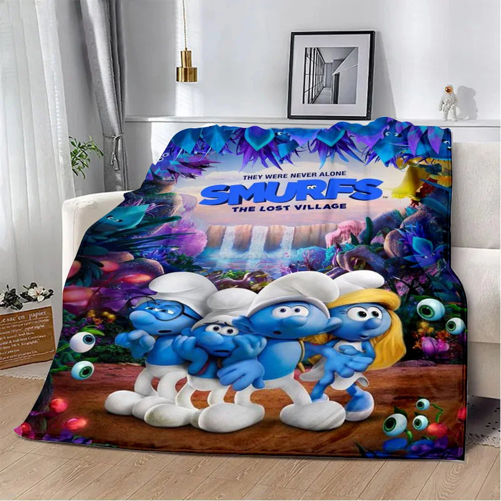 Cute Smurfs Printed Blanket Throw - Soft Warm Cartoon Picnic Blanket, Home Travel Comfort, Retro Birthday Gift-1539CS24823A16-76x102cm-Gai-