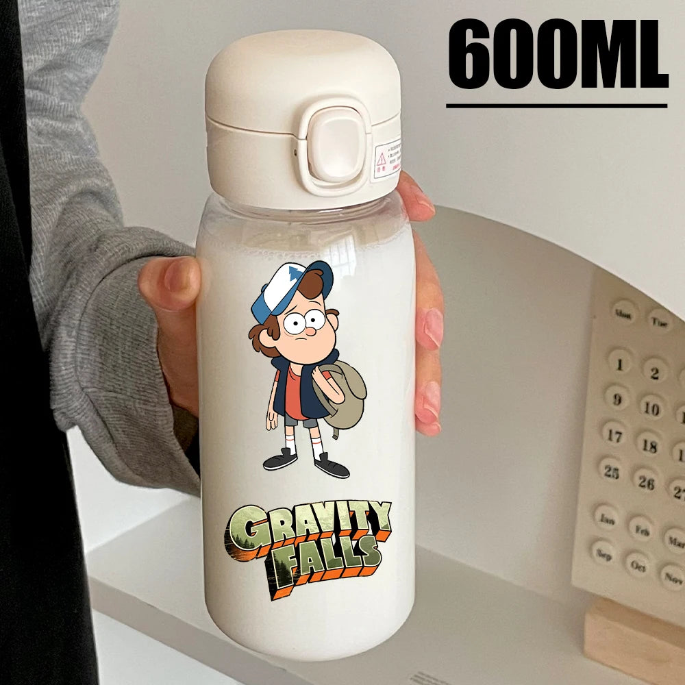 Disney Gravity Falls Water Bottle - 600ML Leak-Resistant Portable Drinking Cup - Transparent PC Design Featuring Dipper and Mabel-GDXZ-26-600ml-