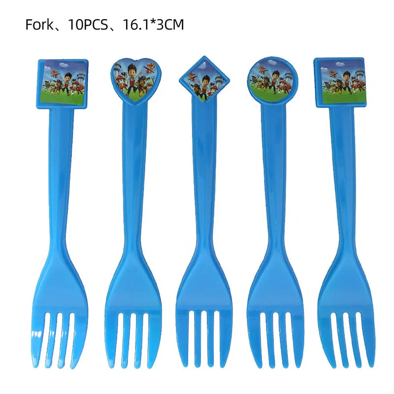 PAW Patrol Birthday Decoration Foil Balloon - Disposable Tableware Set Dog Chase Marshall Skye - For Kids Birthday Party Supplies-Fork - 10pcs-