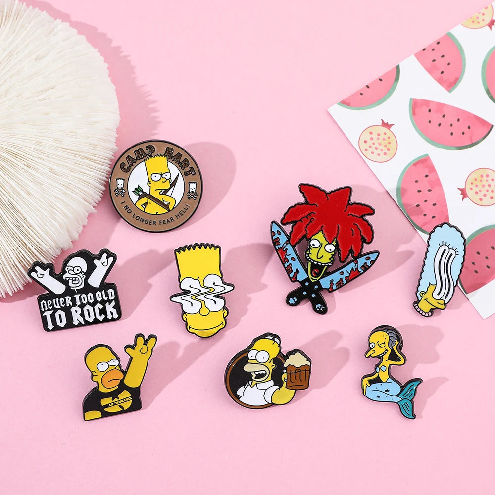 Simpsons Enamel Pin Set - Cute Metal Brooches for Bags or Jackets - Sweet Gift for Girlfriend or Collector-