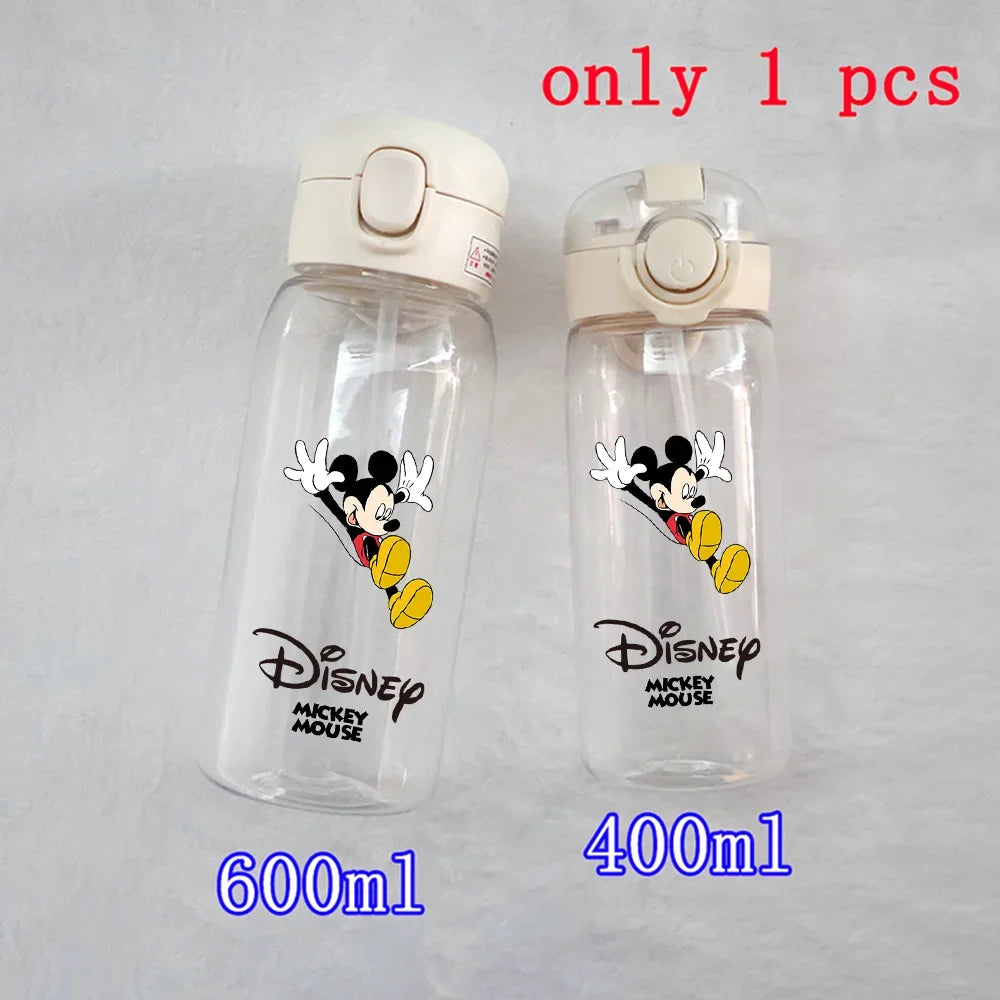 Disney Mickey Mouse Straw Bottle - 400/600ML Transparent Plastic - Portable Kids Drinking Water Cup with Donald Duck-TMSB-48-400ML-